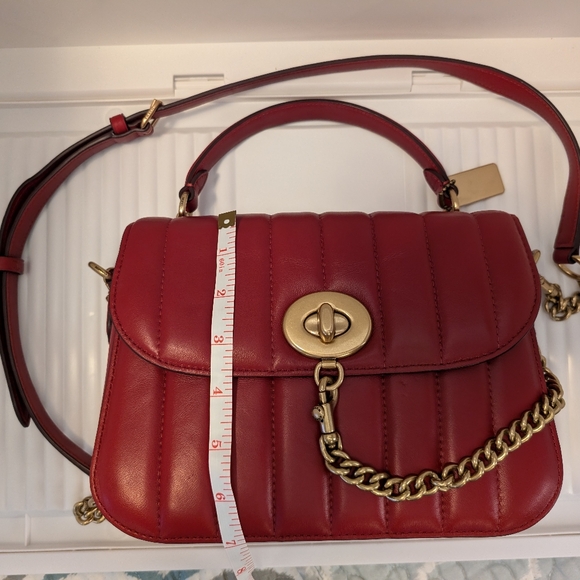 Coach x Jennifer Lopez Marley Top Handle Satchel Linear Quilting Dark Cardinal - Picture 2 of 13